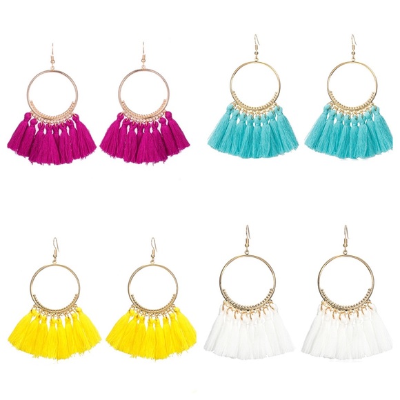 Jewelry - Oversized Bohemian Round Dangle Earrings Tassels